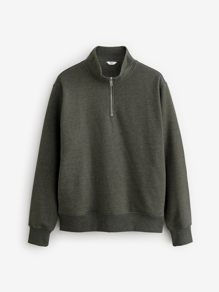 Khaki Green Marl Jersey Cotton Rich Quarter Zip Sweatshirt - Image 5 of 7