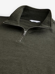 Khaki Green Marl Jersey Cotton Rich Quarter Zip Sweatshirt - Image 6 of 7