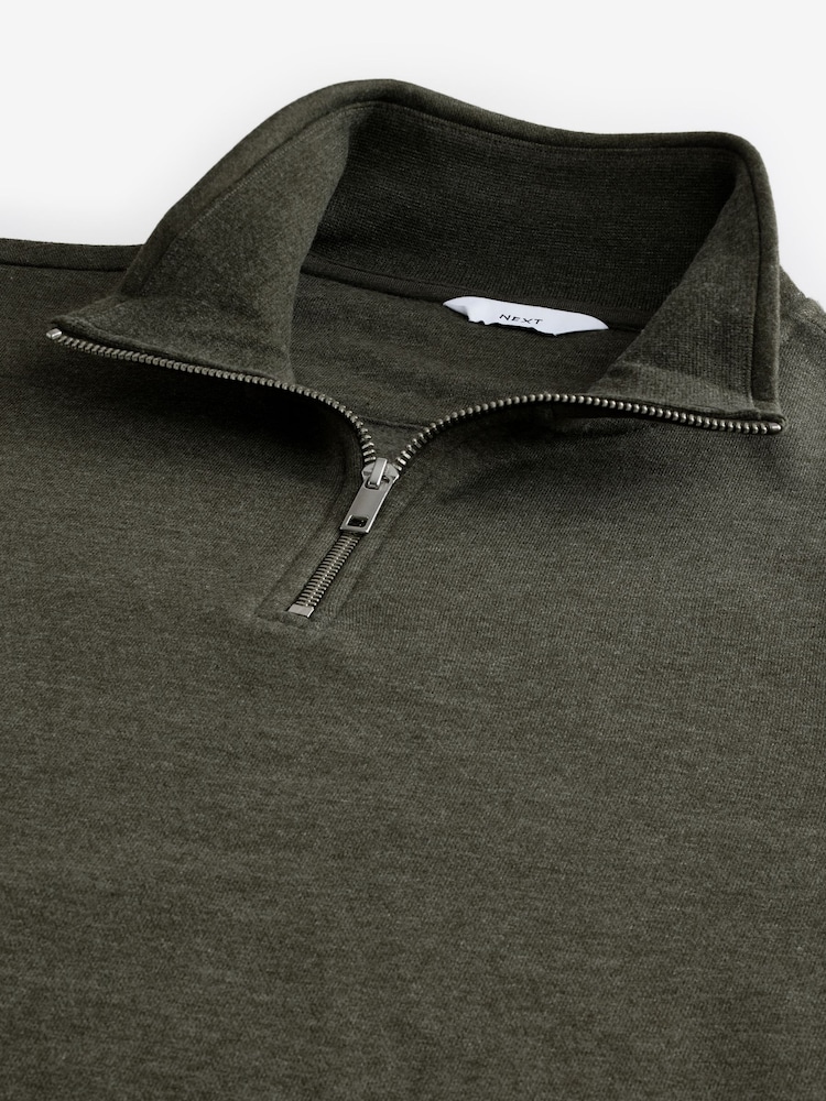 Khaki Green Marl Jersey Cotton Rich Quarter Zip Sweatshirt - Image 6 of 7