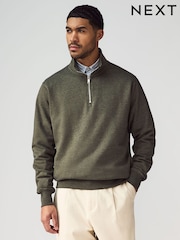 Kaki zelena melirana - Jersey Cotton Rich Quarter Zip zgornji del trenirke; majica za treniranje - Slika 8 iz 9