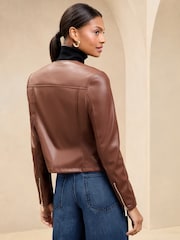 Marrón castaña - Chaqueta de efecto cuero sin cuello de Lipsy - Imagen 4 de 4