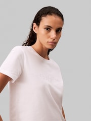 Weiß - Calvin Klein Tonal Logo 100% Cotton T-Shirt - Bild 3 von 5