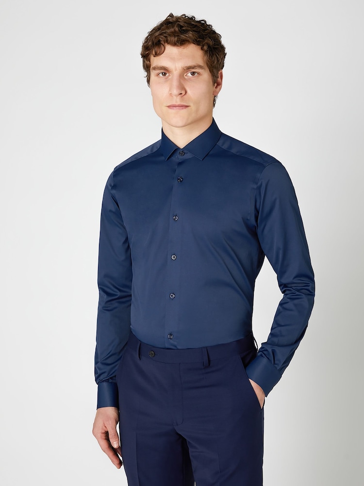 Remus Uomo Blue Slim Fit Cotton Stretch Shirt - Image 1 of 5