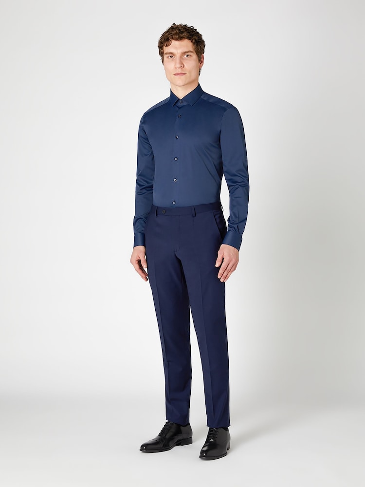 Remus Uomo Blue Slim Fit Cotton Stretch Shirt - Image 2 of 5