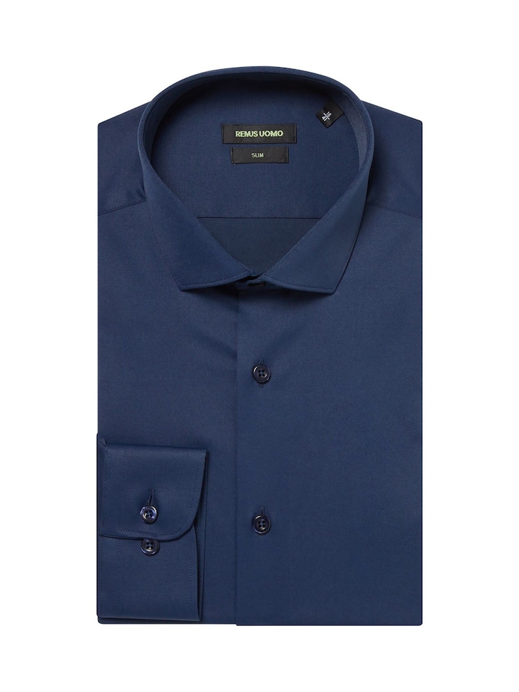 Remus Uomo Blue Slim Fit Cotton Stretch Shirt - Image 5 of 5
