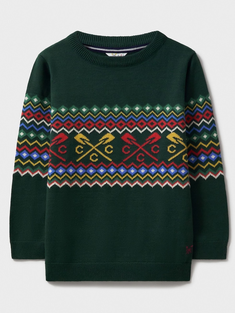 Crew Clothing Company Green Crossed Oars Fairisle Pattern Jumper - Image 1 of 3