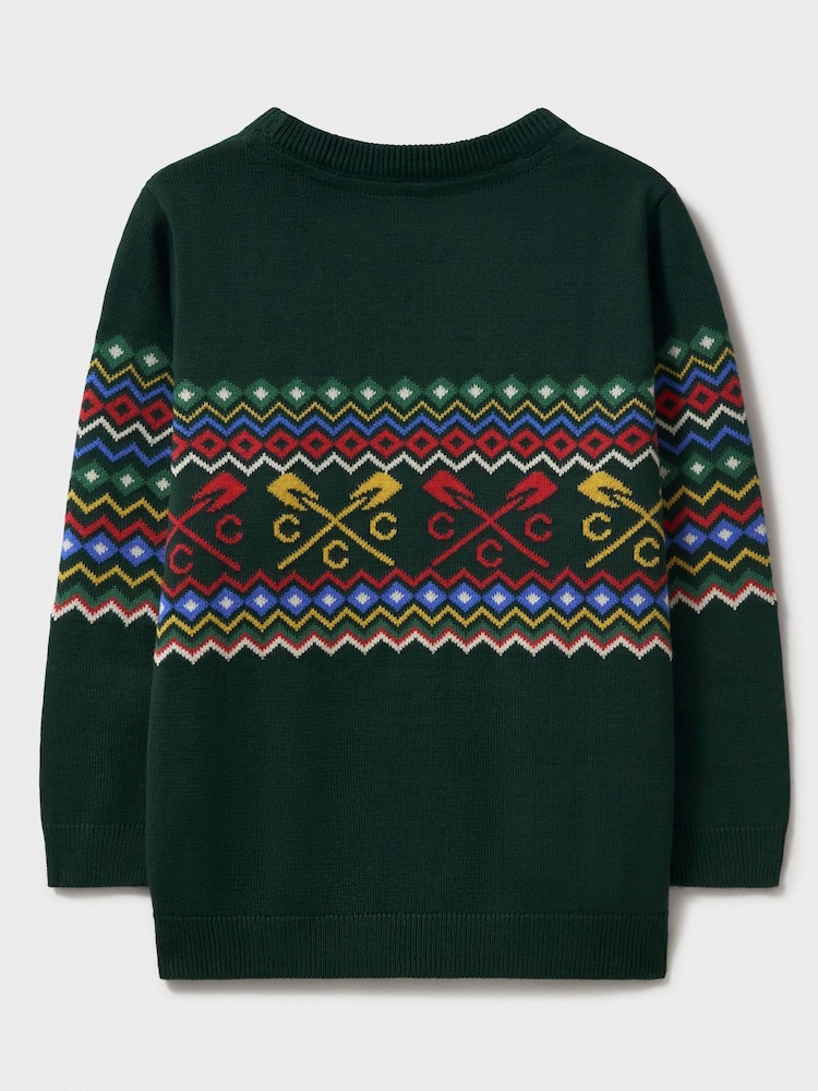 Crew Clothing Company Green Crossed Oars Fairisle Pattern Jumper - Image 2 of 3
