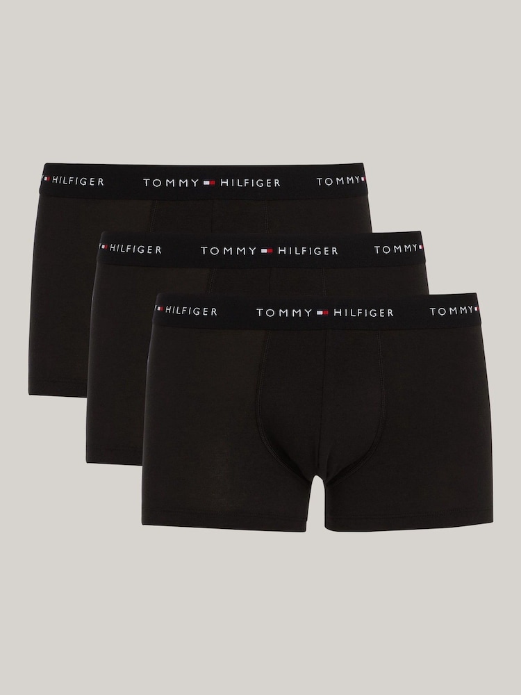Tommy Hilfiger Black Essential Logo Waistband Trunks 3 Pack - Image 1 of 7
