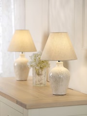 Laura Ashley White Pussywillow Twin Pack Table Lamp - Image 1 of 6