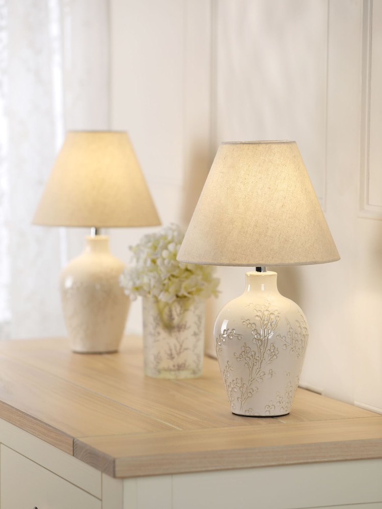 Laura Ashley White Pussywillow Twin Pack Table Lamp - Image 1 of 6