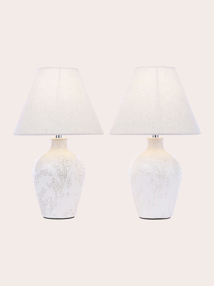 Laura Ashley White Pussywillow Twin Pack Table Lamp - Image 2 of 6