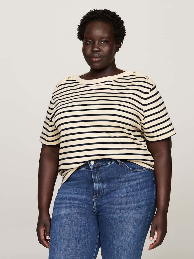 Tommy Hilfiger Nude Curve Boat Neck 100% Cotton T-Shirt - Image 4 of 5