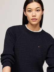 Tommy Hilfiger Blue Mini Cable Knit Relaxed 100%  Cotton Jumper - Image 3 of 7