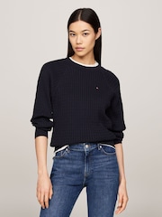Tommy Hilfiger Blue Mini Cable Knit Relaxed 100%  Cotton Jumper - Image 4 of 7