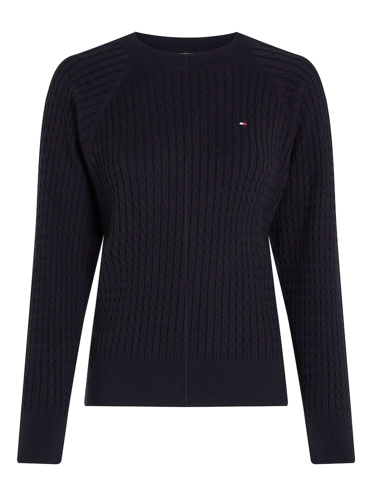 Tommy Hilfiger Blue Mini Cable Knit Relaxed 100%  Cotton Jumper - Image 6 of 7