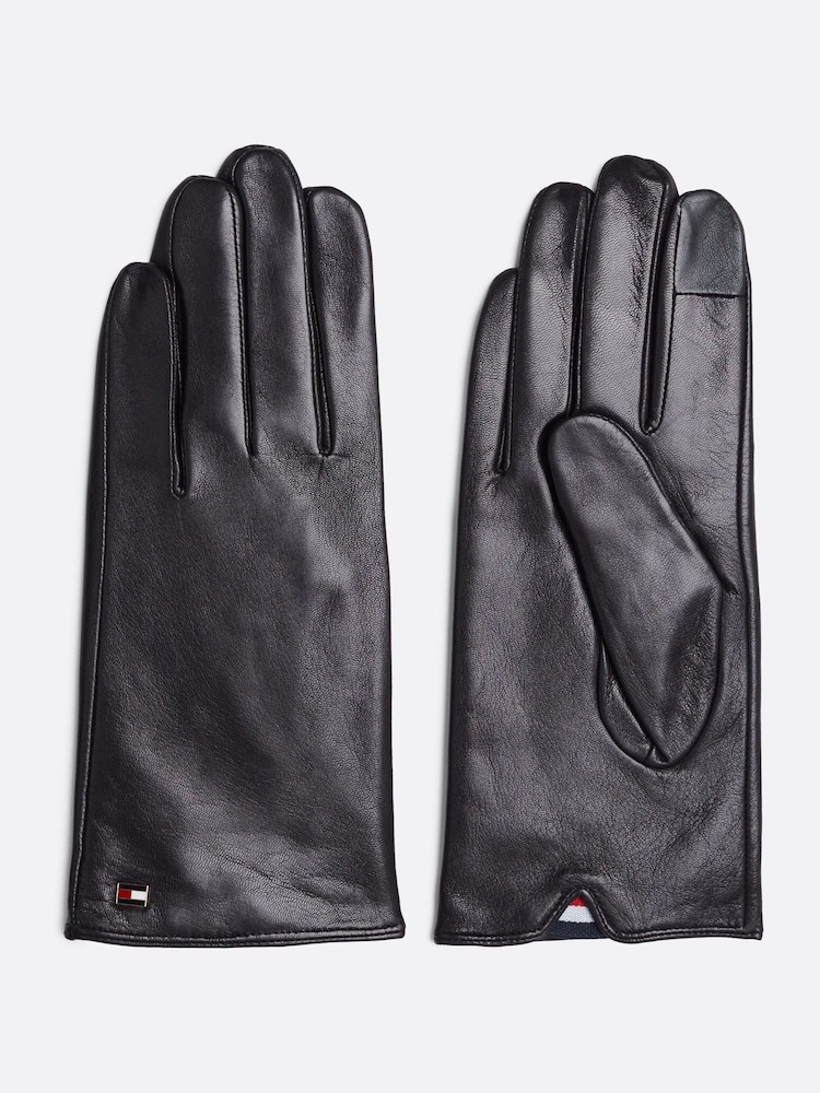 Tommy Hilfiger Black Essential Enamel Flag Leather Gloves - Image 1 of 3
