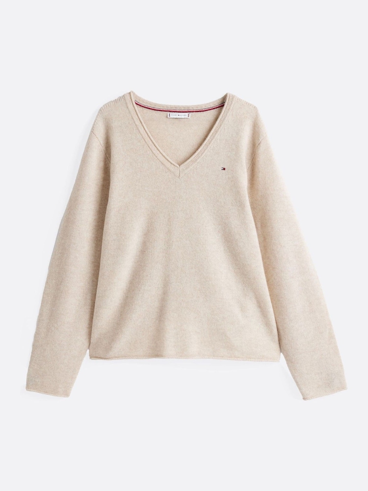 Tommy Hilfiger Nude Pure Wool V-Neck Jumper - Image 1 of 1 Tommy Hilfiger Nude Pure Wool V-Neck Jumper - Image 1 of 1