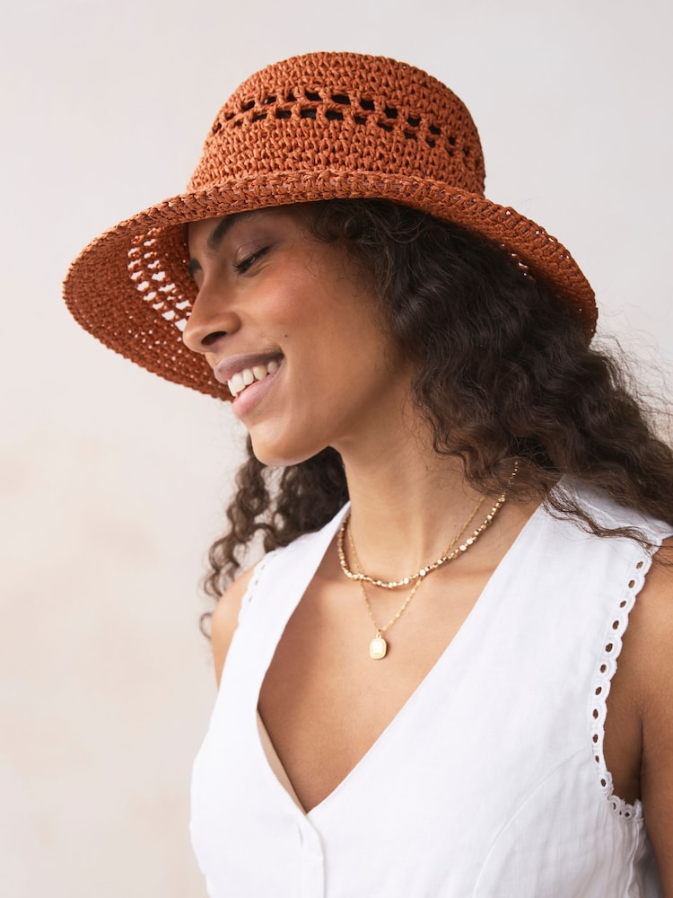 Rust Brown Crochet Bucket Hat - Image 2 of 6