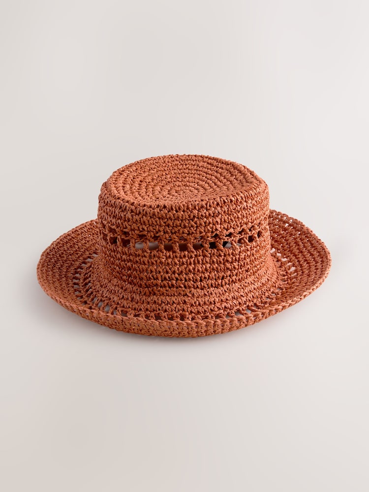 Rust Brown Crochet Bucket Hat - Image 4 of 6