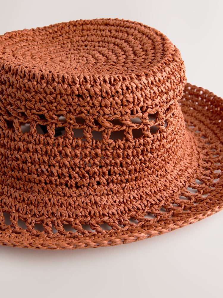 Rust Brown Crochet Bucket Hat - Image 5 of 6