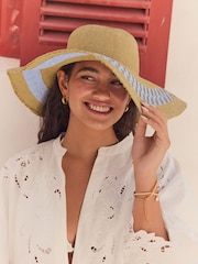 Natural/Blue Wide Brim Hat - Image 1 of 7