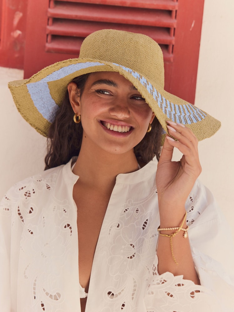 Natural/Blue Wide Brim Hat - Image 1 of 7