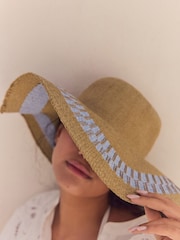 Natural/Blue Wide Brim Hat - Image 4 of 7