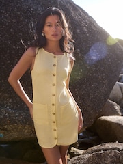 Yellow 100% Linen Shift Dress - Image 1 of 8