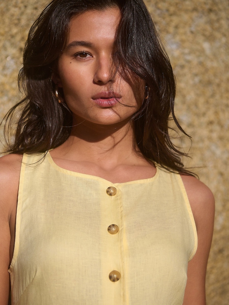 Yellow 100% Linen Shift Dress - Image 2 of 8