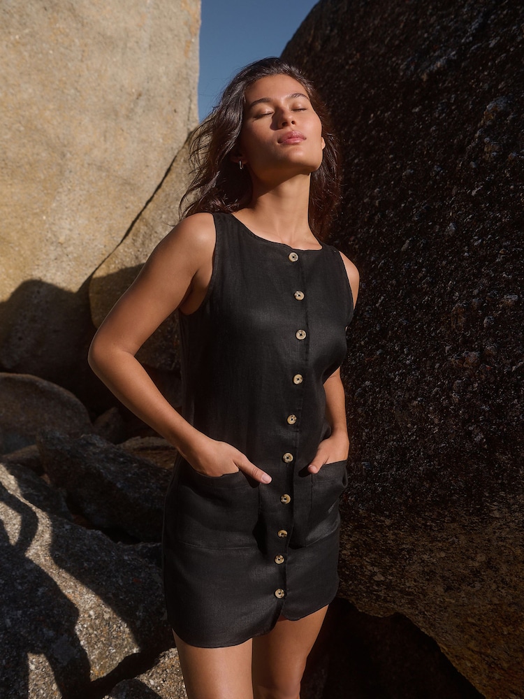 Buy Black 100% Linen Shift Dress from Next USA Buy Black 100% Linen Shift Dress from Next USA