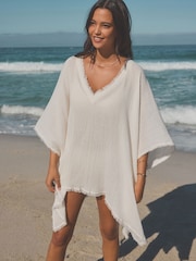 White Double Cloth 100% Cotton Cover-Up - Image 1 of 9