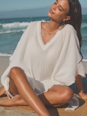 White Double Cloth 100% Cotton Cover-Up - Image 4 of 9