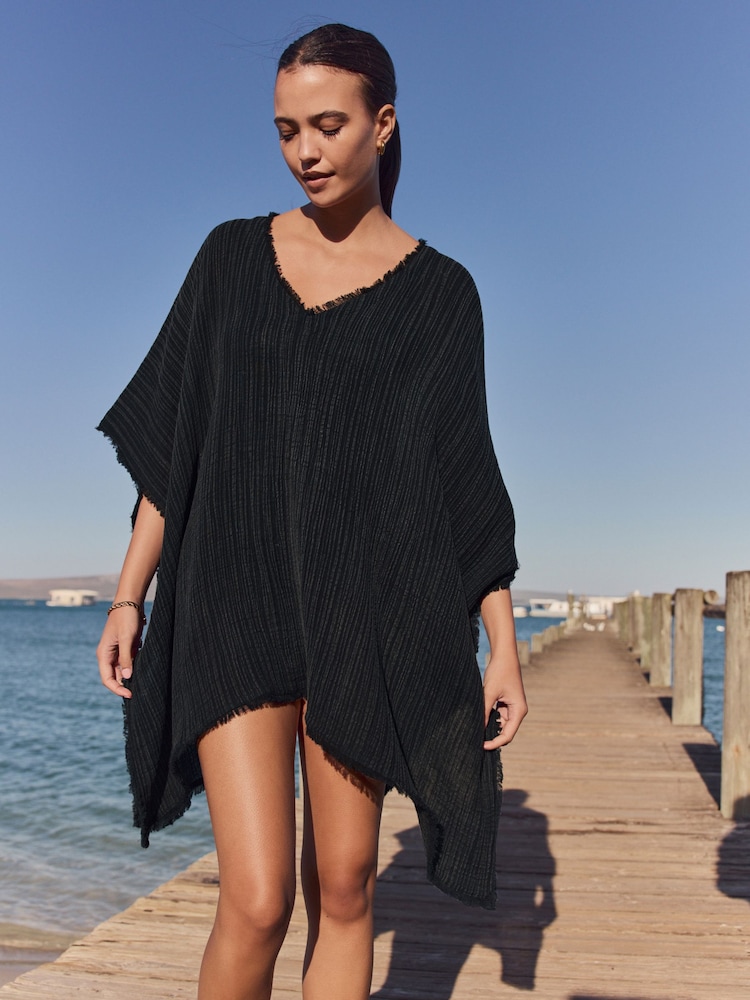 Black Double Cloth 100% Cotton Cover-Up - Image 1 of 8