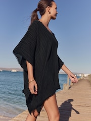 Black Double Cloth 100% Cotton Cover-Up - Image 3 of 8