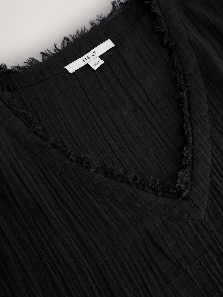 Black Double Cloth 100% Cotton Cover-Up - Image 7 of 8