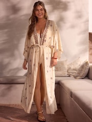 Beaded - Tie Front Maxi Length Kimono - Imagen 2 de 8