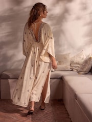 Beaded - Tie Front Maxi Length Kimono - Imagen 4 de 8