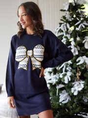 Threadbare Blue Embellished Longline Knitted Jumper - Image 1 of 4