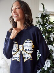 Threadbare Blue Embellished Longline Knitted Jumper - Image 2 of 4