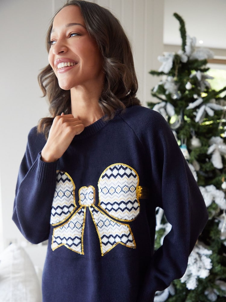 Threadbare Blue Embellished Longline Knitted Jumper - Image 2 of 4