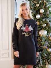 Threadbare Black Christmas Longline Sweatshirt - Image 1 of 5