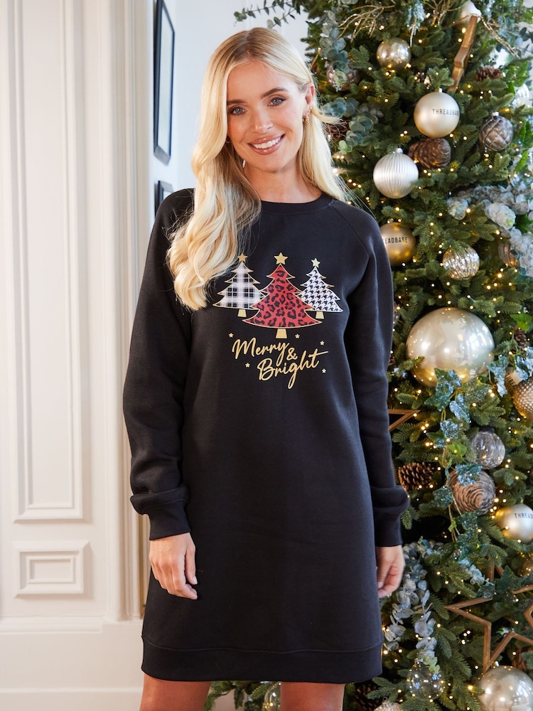 Threadbare Black Christmas Longline Sweatshirt - Image 1 of 5