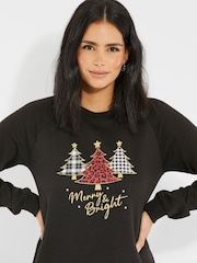 Threadbare Black Christmas Longline Sweatshirt - Image 3 of 5