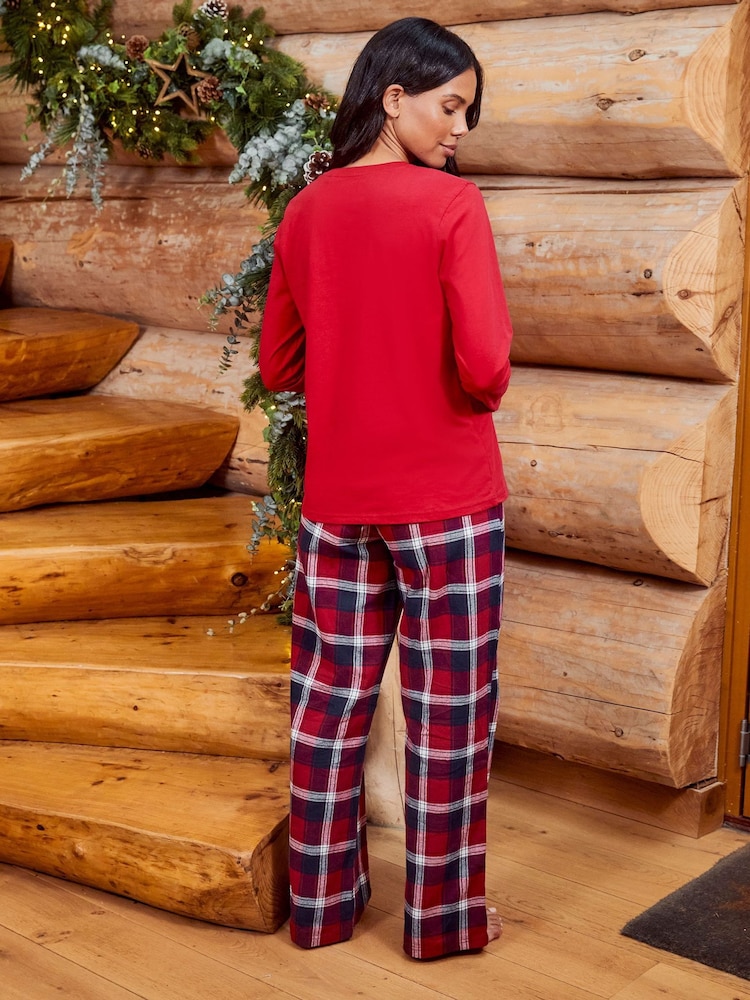 Threadbare Red 100% Cotton Long Sleeve Christmas Check Pyjama Set - Image 2 of 4