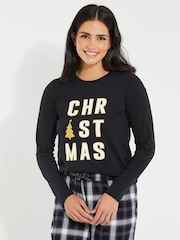 Threadbare Black/White Curve 100% Cotton Long Sleeve Christmas Check Pyjamas Set - Image 5 of 5