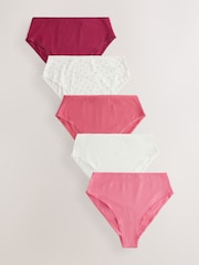 Berry Pink High Rise High Leg Rich Knickers 5 Pack - Image 1 of 8