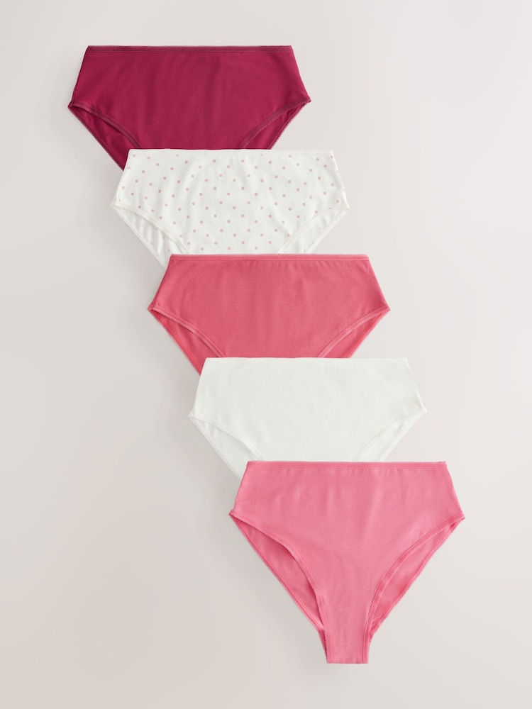 Berry Pink High Rise High Leg Rich Knickers 5 Pack - Image 1 of 8