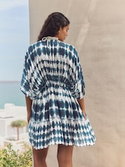 Navy Tie Dye Print Longline Tie Waist Kimono Cover-Up - Image 2 of 8