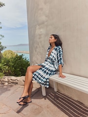 Navy Tie Dye Print Longline Tie Waist Kimono Cover-Up - Image 3 of 8