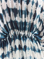 Navy Tie Dye Print Longline Tie Waist Kimono Cover-Up - Image 5 of 8